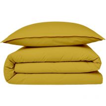 Housse de couette vendue à l'unité 1 pièce avec finition rabat / bouteille en 100% coton premium 57 fils unie jaune moutarde 1 personne 200x200cm