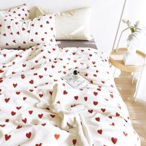 Housse De Couette Coeur 200x230 Rouge Avec 2 Taies D'Oreiller 48x74 Cm - Parure Housse De Couette Microfibre Rouge Et Blanche - Housse De Couette 2 