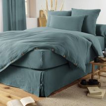 Housse de couette double gaze de coton bleu canard 140x200 cm