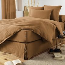 Housse de couette double gaze de coton marron 260x240 cm