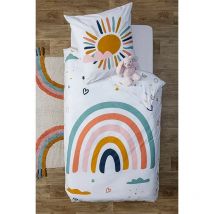 Housse de couette enfant 140x200 Arc en ciel + taie coton