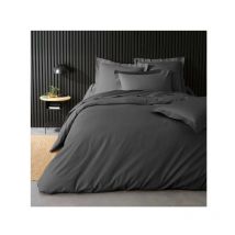 Housse de couette Percale Unie – Parure de Lit Luxe et Confort - 240x220cm - Anthracite / Acier.