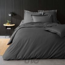 Housse de Couette 2 Personnes Percale Uni 78 fils percaline - 260x240cm - anthracite .