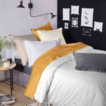 Tradilinge - Housse de couette satin de coton blanc 260x240 cm