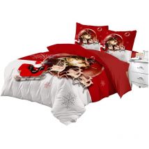 Housse de couette + taies 200 x 200 cm + drap housse Rennes de noel et traineau
