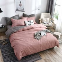 Housse de couette 2 personnes - Ensemble de literie en microfibre avec motif de plaine et plaid, 2 taies d'oreiller et 1 drap de lit (220x240cm, rose)