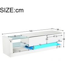 L&h-cfcahl - Armoire tv blanche brillante élégante - 1,4 mètre de long, éclairage led 16 couleurs, surface tv 60 pouces - un meuble qui allie