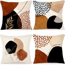 Housse de Coussin 45x 45 Lot de 4 Housse Coussin en Lin Coussin de Canapé Moderne Boho Coussin Canape Motif Abstrait Coussin Canape Chambre Canapé