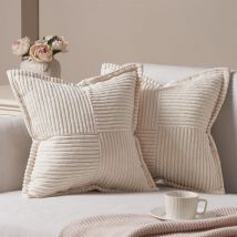 Housse de Coussin 45x45 Beige en Velours Côtelé à Rayures Croisés Housse Coussin Canapé Decoratif pour Salon de Jardin Chambre d'enfant, Aesthetic