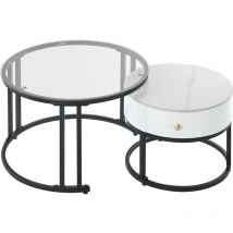 L&h-cfcahl - Elégant ensemble de table basse blanche en deux parties - verre, ardoise en marbre et tiroirs en bois massif