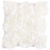 Housse de coussin carrée en forme de rose 3D 42 x 42 cm, décoration pour canapé, maison, siège de voiture (blanc)