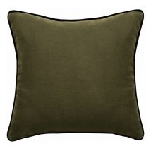 Housse de coussin Lin lavé - Doublé coton lavé - Finition galon noir 'Prélude' Vent Du Sud Prélude Kaki - Housse de coussin 45 x 45 cm