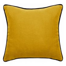 Housse de coussin Lin lavé - Doublé coton lavé - Finition galon noir 'Prélude' Vent Du Sud Prélude Curry - Housse de coussin 80 x 80 cm