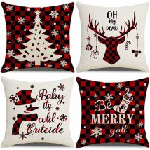 Housse de Coussin Noël 45 x 45,4PCS Taie d'oreiller Noël Hiver Père Noël,Decoration Noel,Wapiti Bonhomme de Neige Modèle Christmas Pillow Covers