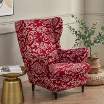 (Style Baroque)Housse de Fauteuil à Oreilles Extensible 2 Pièces Couverture de Fauteuil avec Housse de Coussin en T, Housse de Fauteuil