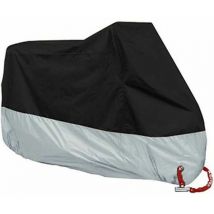 Housse de moto XXXXL - Couverture de protection UV, pluie et anti-poussière avec trou de serrure, étanche pour scooter et motocyclette (noir argenté,