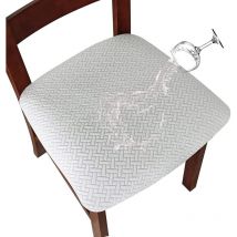 Housse de siège de chaise élastique Jacquard Stretch Waffle Housse de chaise pour salle à manger (Blanc, 4)