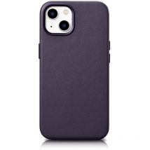 Housse en cuir naturel pour iPhone 14 Plus MagSafe Case Leather violet foncé