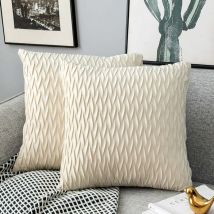 Zolginah Housses Coussin En Velours 45x45cm Pour Salon Canapé,lot De 2 Housses Coussin Carrés De Motif Uni Décoration Chambre,laiteux