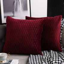 Housses de coussin bordeaux : lot de 2 taies d'oreiller décoratives carrées en velours rayé 45 cm x 45 cm pour canapé de chambre