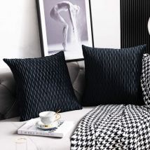 Housses de coussin noires : lot de 2 taies d'oreiller décoratives carrées en velours rayé de 45 cm x 45 cm pour canapé de chambre à coucher