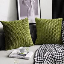 Housses de coussin vert herbe : lot de 2 taies d'oreiller décoratives carrées en velours rayé de 45 cm x 45 cm pour canapé de chambre à coucher