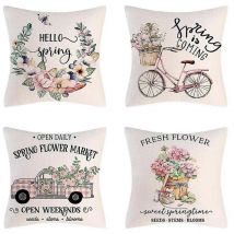 Housses de coussin de printemps 18x18 4 décorations de printemps Fleurs Coussin de ferme Coussin de décoration pour la maison c