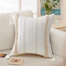 Housses de coussin modernes - Simples et géométriques - Tricotées - Décoratives - Beige - Pour canapé et salon