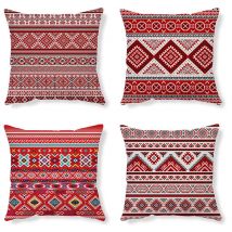 Housses De Coussin Taie d Oreiller Coussin Ethnique Taie d Oreiller Rouge Housse De Coussin Abstrait Housse Coussin Lin Coussin Geometrique Taie