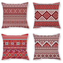 Housses De Coussin Taie d Oreiller Coussin Ethnique Taie d Oreiller Rouge Housse De Coussin Abstrait Housse Coussin Lin Coussin Geometrique Taie