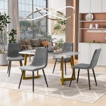 Wishdor - Lot de 5 table et chaises, table à manger pieds or avec 4 chaises en velours, gris foncé