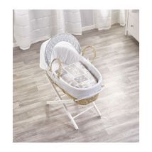 How Many Sheep Palm Moses Basket with Folding Stand, Quilt, Padded Liner, Body Surround & Adjustable Hood - White - White