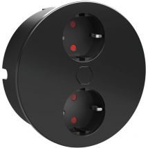 Einbausteckdose Ø 118mm Duplex-r - 2fach Steckdose Mit Elektrischer Abdeckung Per Knopfdruck, Edelstahl Schwarz 230v