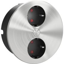 HPF - Einbausteckdose ø 118mm Duplex-R - 2fach Steckdose mit elektrischer Abdeckung per Knopfdruck, Edelstahl/Kunststoff 230V