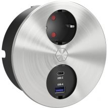 HPF - Einbausteckdose mit usb c +a ø 118mm Duplex-R - Steckdose mit elektrischer Abdeckung per Knopfdruck, Edelstahl/Kunststoff 230V