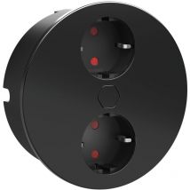 HPF - Einbausteckdose ø 118mm Duplex-R - 2fach Steckdose mit elektrischer Abdeckung per Knopfdruck, Edelstahl schwarz 230V