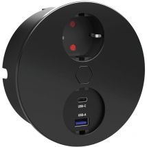 HPF - Einbausteckdose mit usb c +a ø 118mm Duplex-R - Steckdose mit elektrischer Abdeckung per Knopfdruck, Edelstahl schwarz 230V