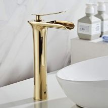 Hklffja - Bathroom Faucet, Waterfall Basin Faucet, Tall Bathroom Faucet, Countertop Basin Faucet, Bathroom, Gold