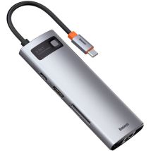HUB Multifonctionnel 8en1 USB USB-C PD 100W HDMI Lecteur de cartes SD et microSD 3x USB 3.2 RJ45 Gris
