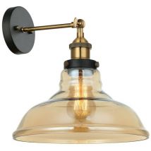 Hubert - Industrie- und Retro-Wandleuchte Schwarz, Gold 1 Licht mit Bernsteinschirm, E27 Dimmbar - Italux