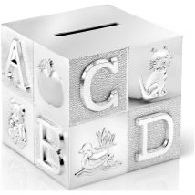 Zilverstad - Hucha de plata para niños, regalo elegante, cubo abc Tamaño: 81x83x77 mm sku: ZVA6016260