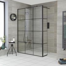 Hudson Reed - Barq Doccia Filo Pavimento per Nicchia Bagno con Parete Doccia Nero a Griglia&44 Parete Paraspruzzi e Canaletta Piastrellabile 400mm