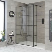 Hudson Reed - Barq Doccia Walk-In a Nicchia con Parete Doccia a Griglia&44 Parete Paraspruzzi e Piatto Doccia Effetto Ardesia Bianco - Vetro da 8mm