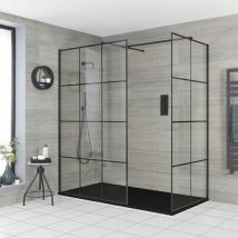 Hudson Reed - Barq Doccia Walk-In con Pareti Doccia a Griglia e Piatto Doccia Effetto Ardesia Grafite - Vetro da 8mm - 1500 x 900mm