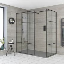 Barq - Douche Italienne d'Angle avec Verrière et Receveur à Effet Texturé Gris Clair – 110cm x 70cm - Hudson Reed