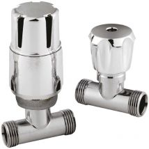 Hudson Reed Straight Thermostatic Bi-Directional Radiator Valves Pair Lockshield - Chrome