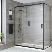 Nox - 1600mm Umkehrbare Schiebetür mit 700mm Seitenwand - Schwarz - Hudson Reed