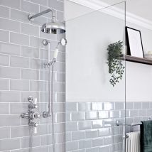 Hudson Reed - Elizabeth - Kit de douche rétro - Mitigeur thermostatique exposé à double fonctions&44 Pommeau pluie rond de 20 cm et Kit douchette sur