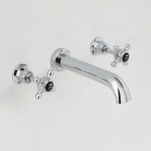Elizabeth Rubinetto MIscelatore a 3 Fori per Lavabo - Design da Parete con Controlli a Croce - Finitura Cromata e Nera - 40 x Ø43 x 180mm - Hudson