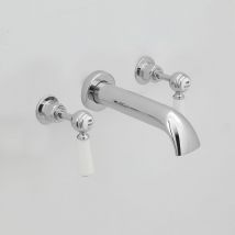 Hudson Reed - Elizabeth Rubinetto Miscelatore Tradizionale da Parete a 3 Fori per Vasche - Design a Leva Vittoriano in Ottone - Finitura Cromata con